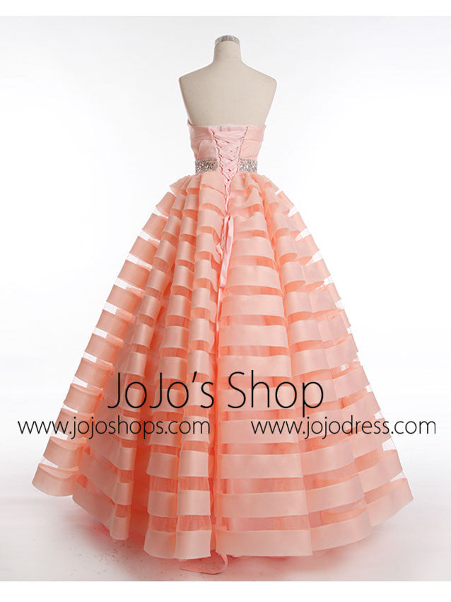 Strapless Organza Stripes Ball Gown Prom Evening Dress
