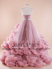 Strapless Tulle Ruffles Prom Ball Gown Formal Dress