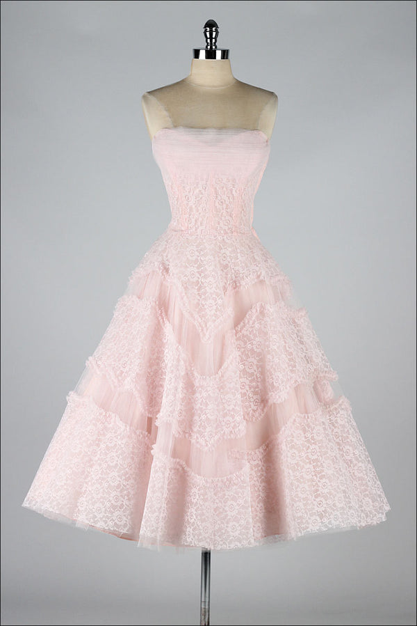Vintage Inspired Strapless Soft Pink Short Prom Evening Dress DV2081