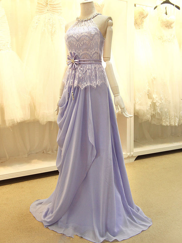 Violet Grecian Chiffon Formal Prom Evening Dress 