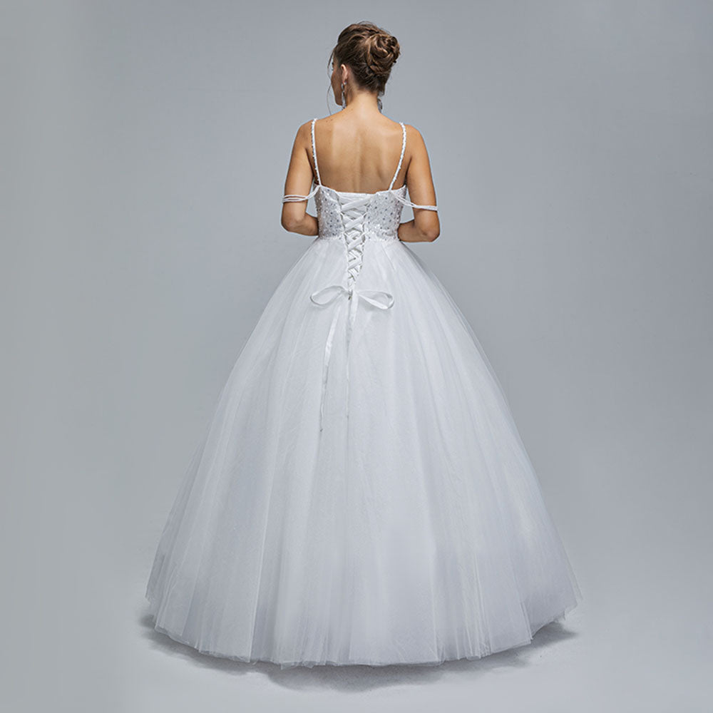 White Ball Gown Maxi Prom Evening Dress with Straps EN5305White Ball Gown Maxi Prom Evening Dress with Straps EN5305