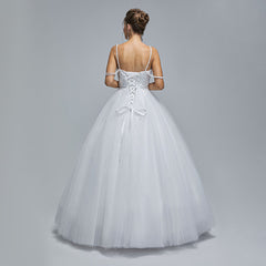 White Ball Gown Maxi Prom Evening Dress with Straps EN5305White Ball Gown Maxi Prom Evening Dress with Straps EN5305