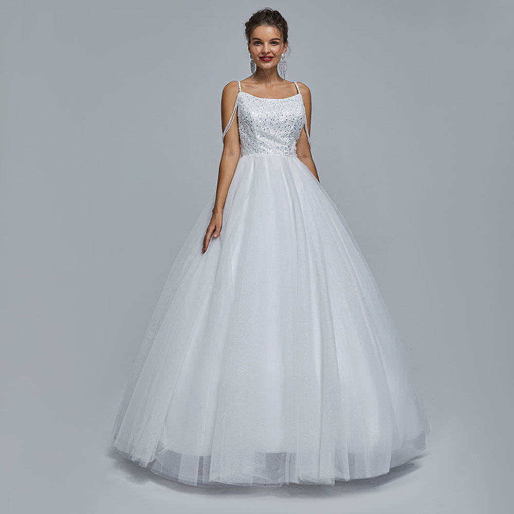 White Tulle Tiered A-line Strapless Prom Dresses, MP802 | Musebridals