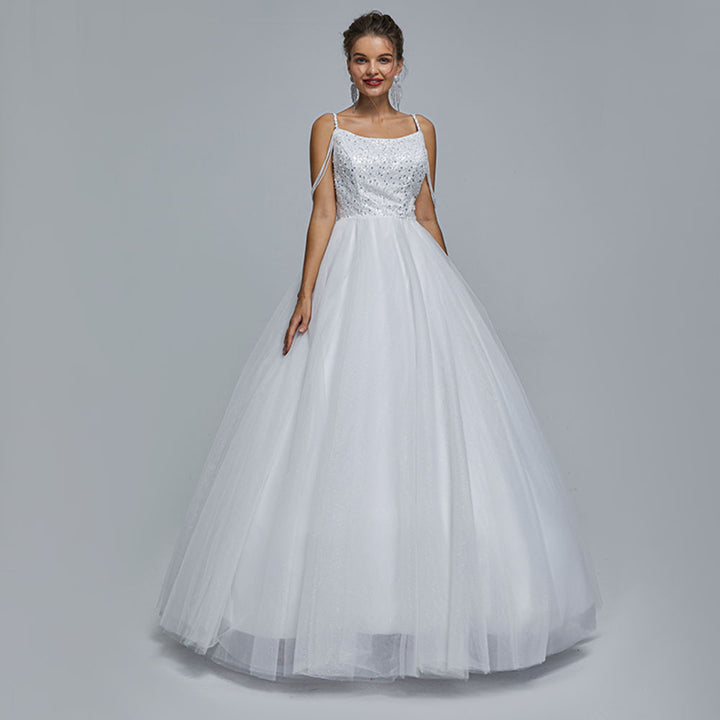 White Ball Gown Maxi Prom Evening Dress with Straps EN5305White Ball Gown Maxi Prom Evening Dress with Straps EN5305