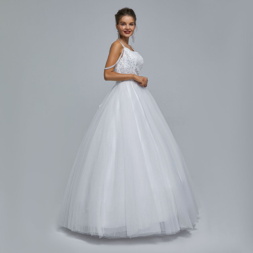 White Ball Gown Maxi Prom Evening Dress with Straps EN5305White Ball Gown Maxi Prom Evening Dress with Straps EN5305