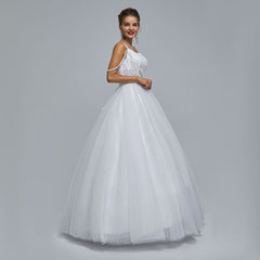 White Ball Gown Maxi Prom Evening Dress with Straps EN5305White Ball Gown Maxi Prom Evening Dress with Straps EN5305