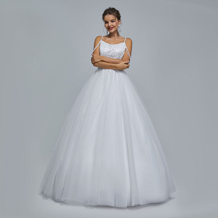 White Ball Gown Maxi Prom Evening Dress with Straps EN5305White Ball Gown Maxi Prom Evening Dress with Straps EN5305