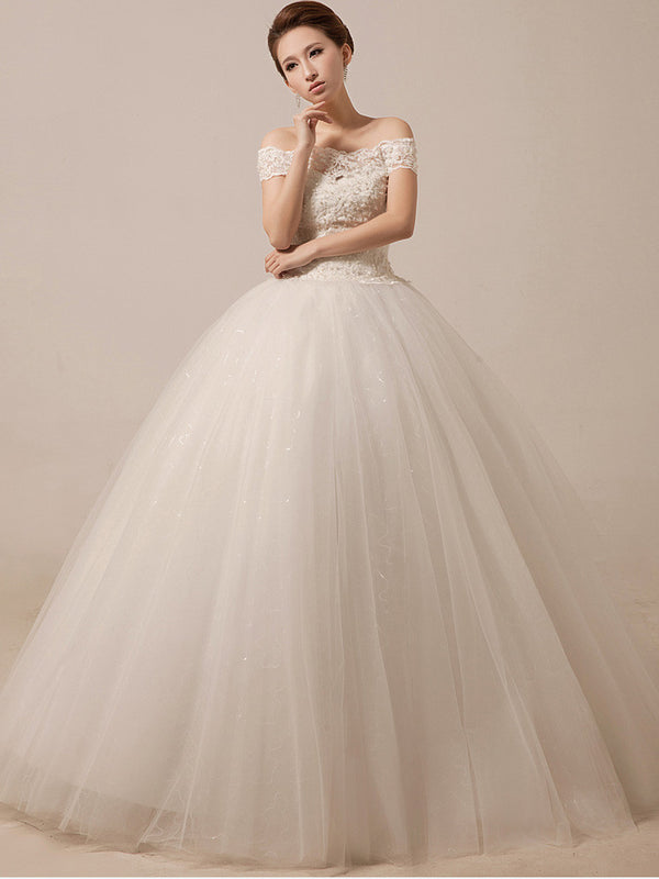 Off Shoulder Ball Gown Wedding Dress Debutante Dress