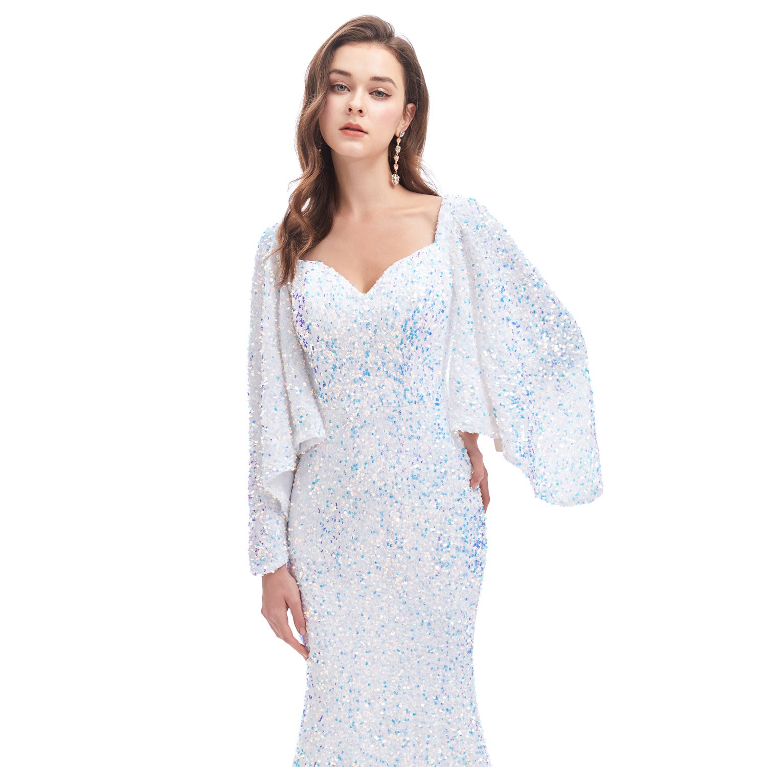 White Sparkly Maxi Formal Evening Gown EN4608