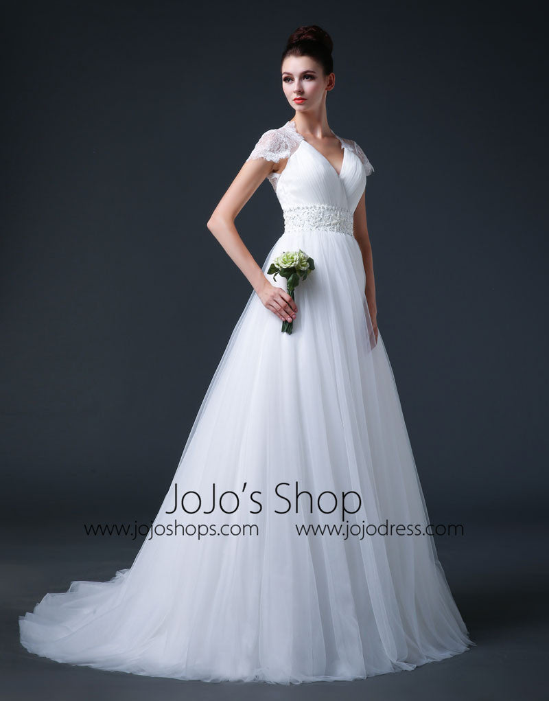 Lace Cap Sleeves Dress with Tulle Skirt