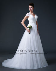 Lace Cap Sleeves Dress with Tulle Skirt