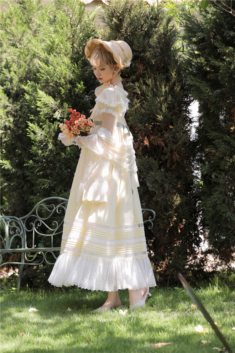 Yellow Bridgeton Lace Empire Maxi Dress VT1003
