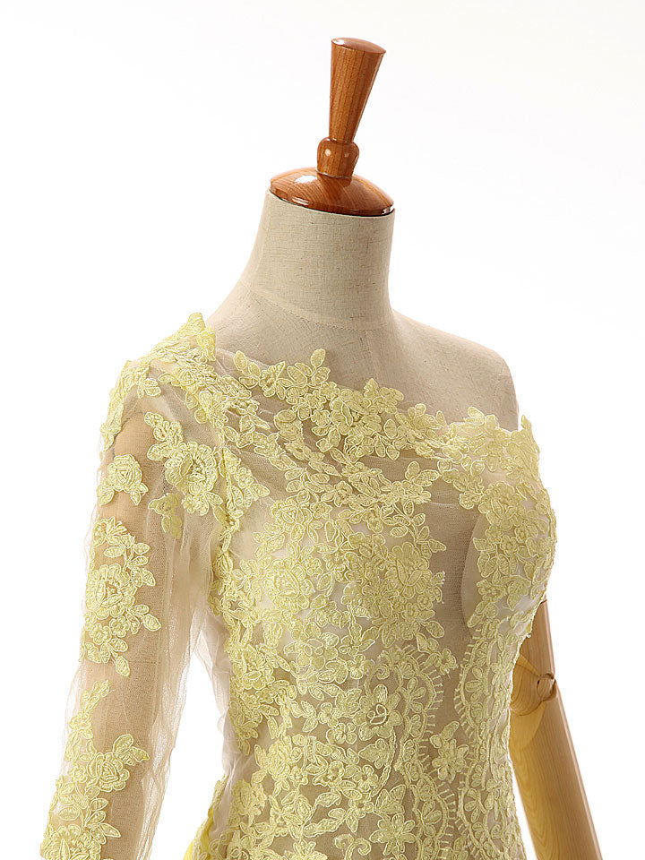 Yellow One Shoulder Lace Formal Prom Evening Dress 