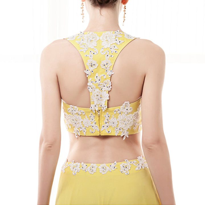 Two Piece Yellow Formal Prom Evening Dress